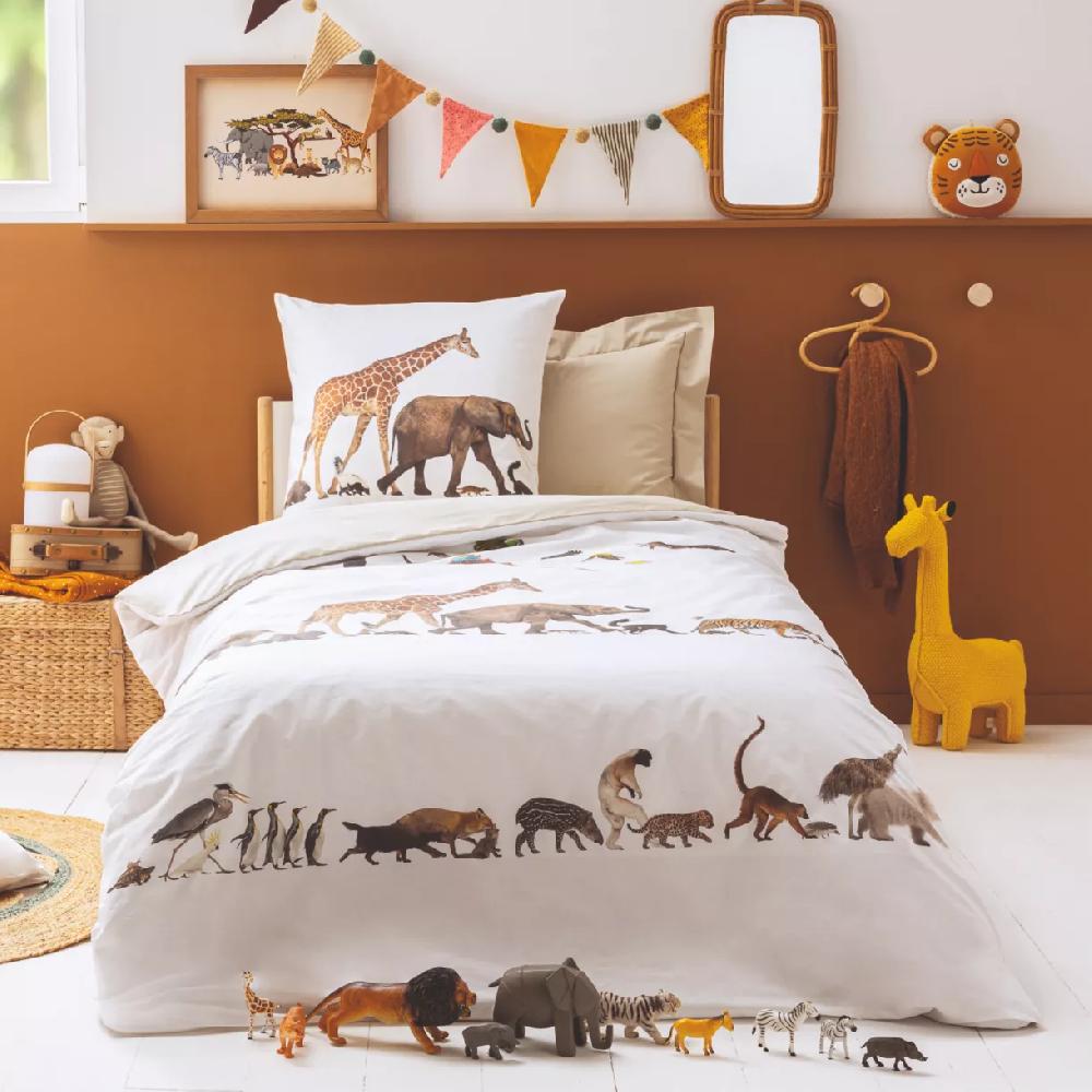 eminza Housse de couette enfant percale de coton (140 x 200 cm) Noé Multicolore