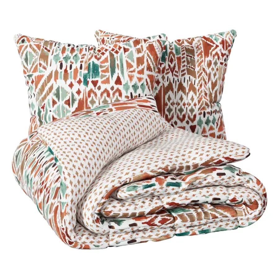 Eminza Housse De Couette Et Deux Taies Coton (240 X 220 Cm) Ikat Multicolore