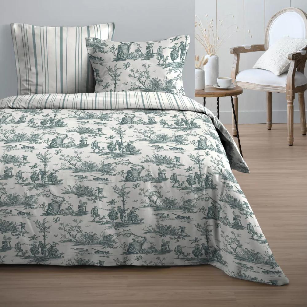 eminza Housse de couette et deux taies coton (240 x 220 cm) Angelique Bleue