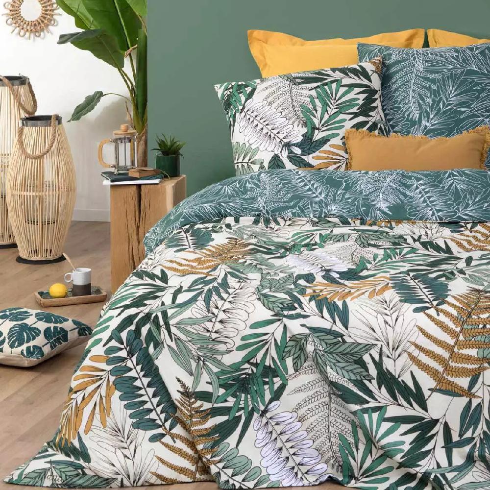 eminza Housse de couette et deux taies coton (240 x 220 cm) Tropik Verte