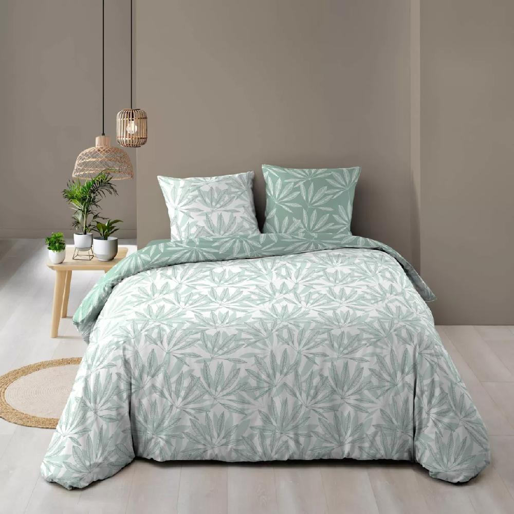 eminza Housse de couette et deux taies coton (240 x 220 cm) Malia Vert sauge
