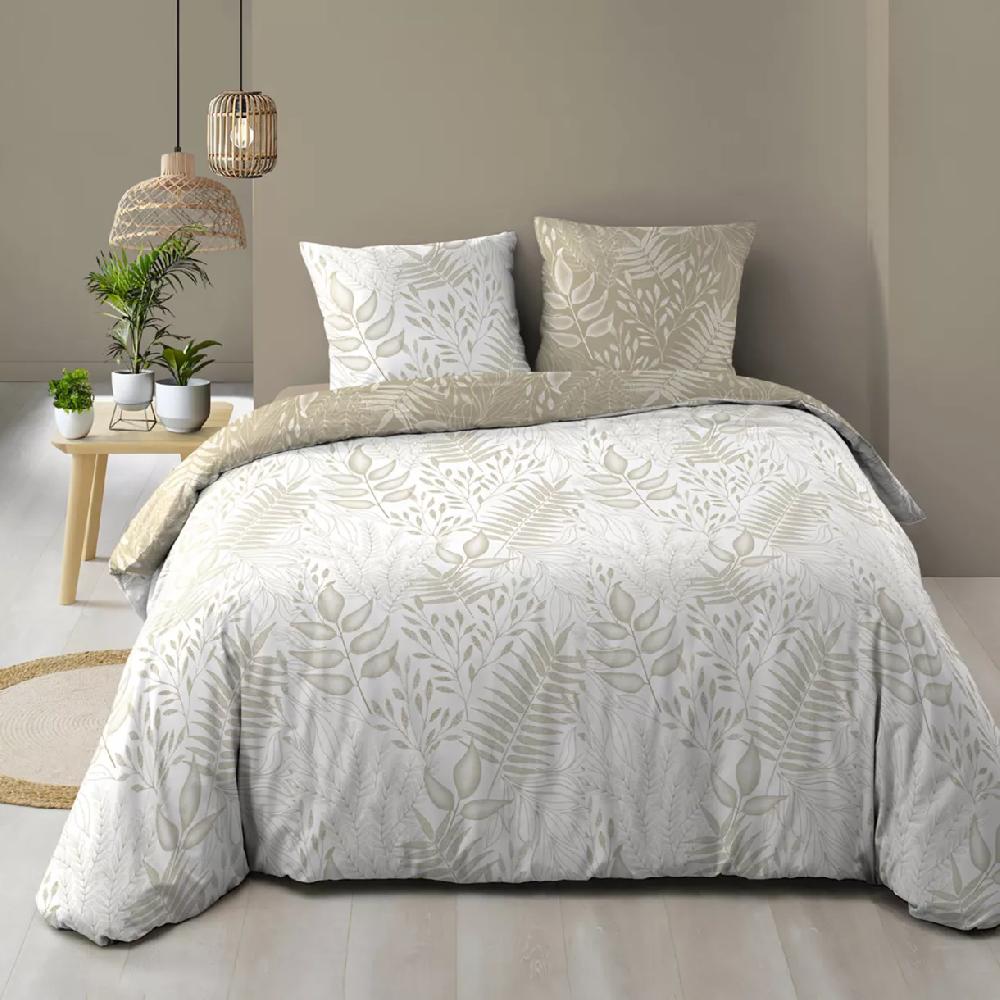 eminza Housse de couette et deux taies coton (240 x 220 cm) Cassia Beige