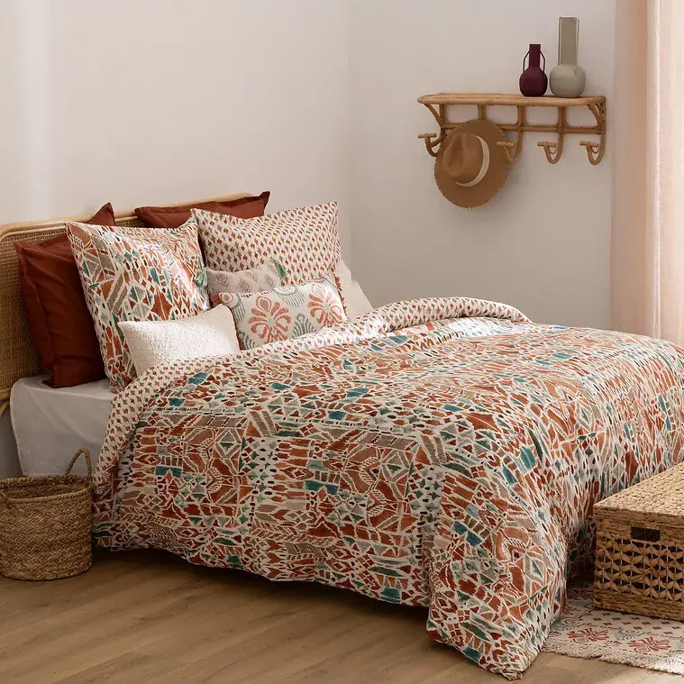 eminza Housse de couette et deux taies coton (240 x 220 cm) Ikat Multicolore