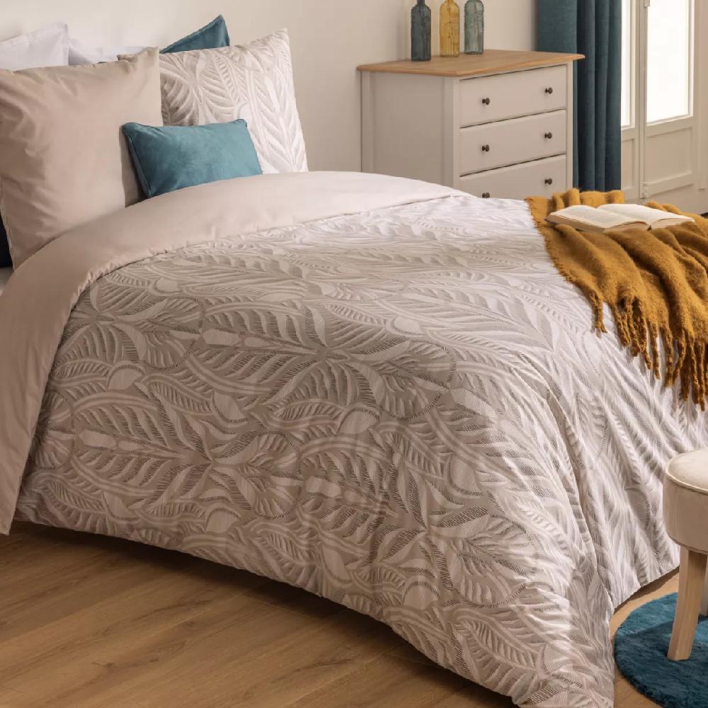 eminza Housse de couette et deux taies coton (260 x 240 cm) Nalh Beige