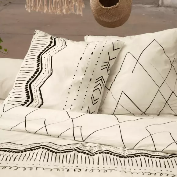 Eminza Housse De Couette Et Deux Taies Coton (260 X 240 Cm) Berbère Noire