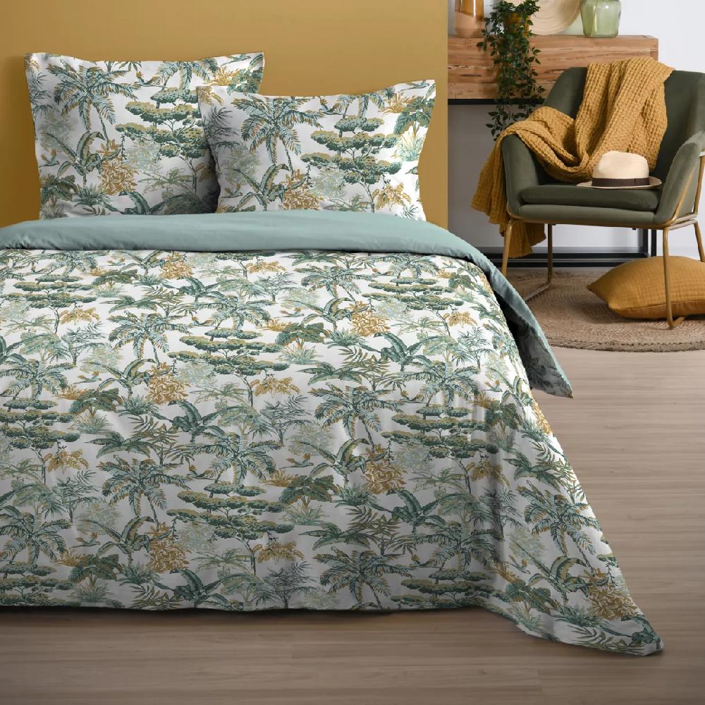 eminza Housse de couette et deux taies coton (260 x 240 cm) Mafate Verte