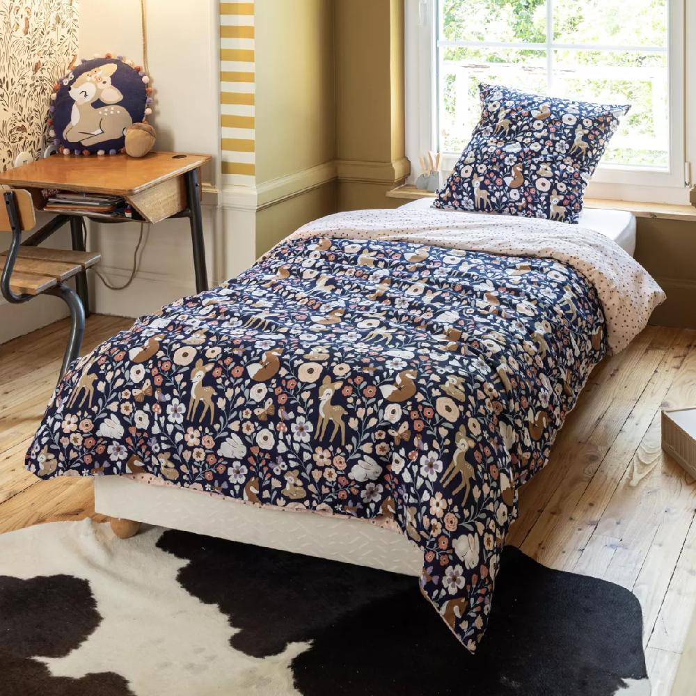 eminza Housse de couette et deux taies enfant coton (200 x 200 cm) Forêt enchantée Multicolore