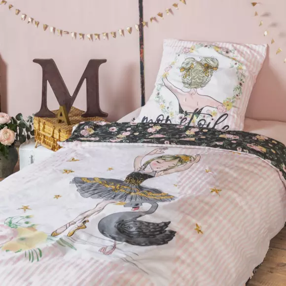 Eminza Housse De Couette Et Deux Taies Enfant Coton (200 X 200 Cm) Mon étoile Rose