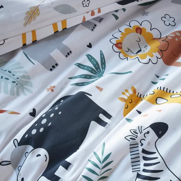 Eminza Housse De Couette Et Deux Taies Enfant Coton (240 X 220 Cm) Savane Multicolore