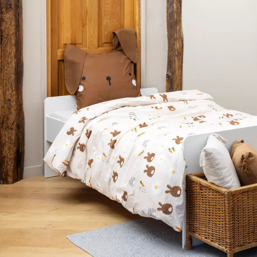 Eminza Housse De Couette Et Deux Taies Enfant Coton (240 X 220 Cm) Pompon Marron