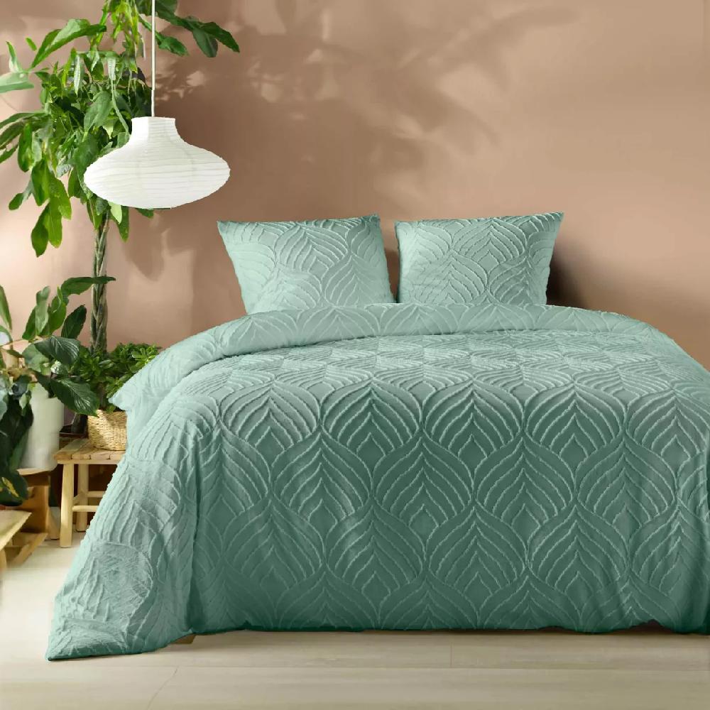 eminza Housse de couette et deux taies microfibre (240 x 220 cm) Heltie Vert sauge