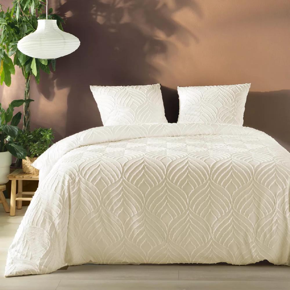 eminza Housse de couette et deux taies microfibre tuftée (240 x 220 cm) Heltie Ivoire