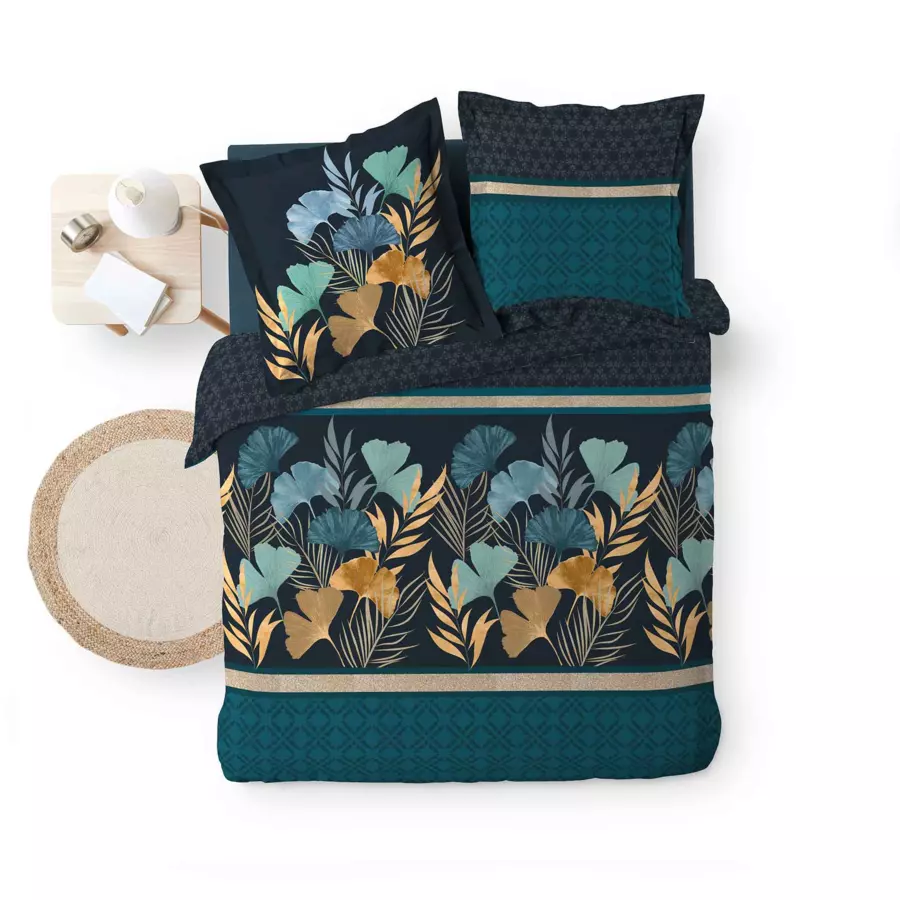 Eminza Housse De Couette Et Deux Taies Percale De Coton (240 X 220 Cm) Blondy Bleue