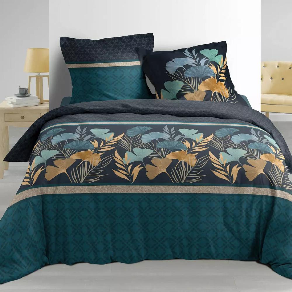 eminza Housse de couette et deux taies percale de coton (240 x 220 cm) Blondy Bleue