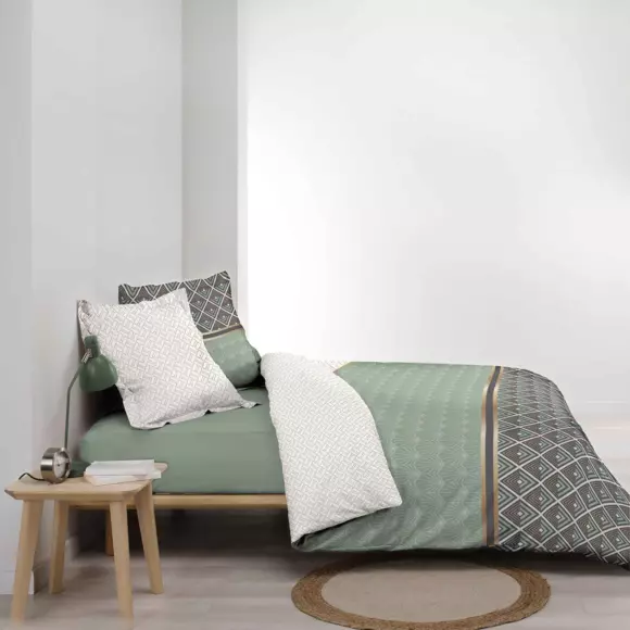 Eminza Housse De Couette Et Deux Taies Percale De Coton (260 X 240 Cm) Belor Verte