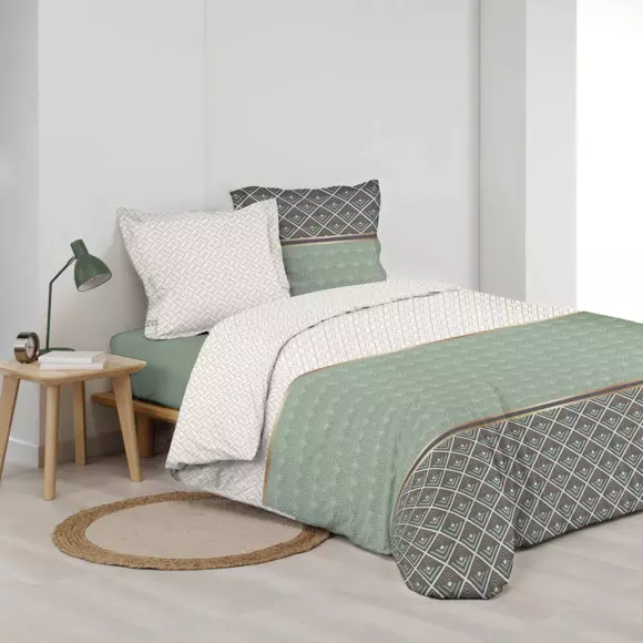 Eminza Housse De Couette Et Deux Taies Percale De Coton (260 X 240 Cm) Belor Verte