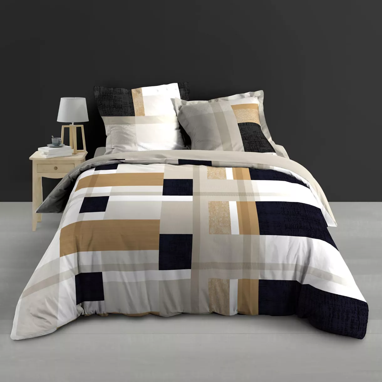 eminza Housse de couette et deux taies percale de coton (260 x 240 cm) Ulysse Multicolore