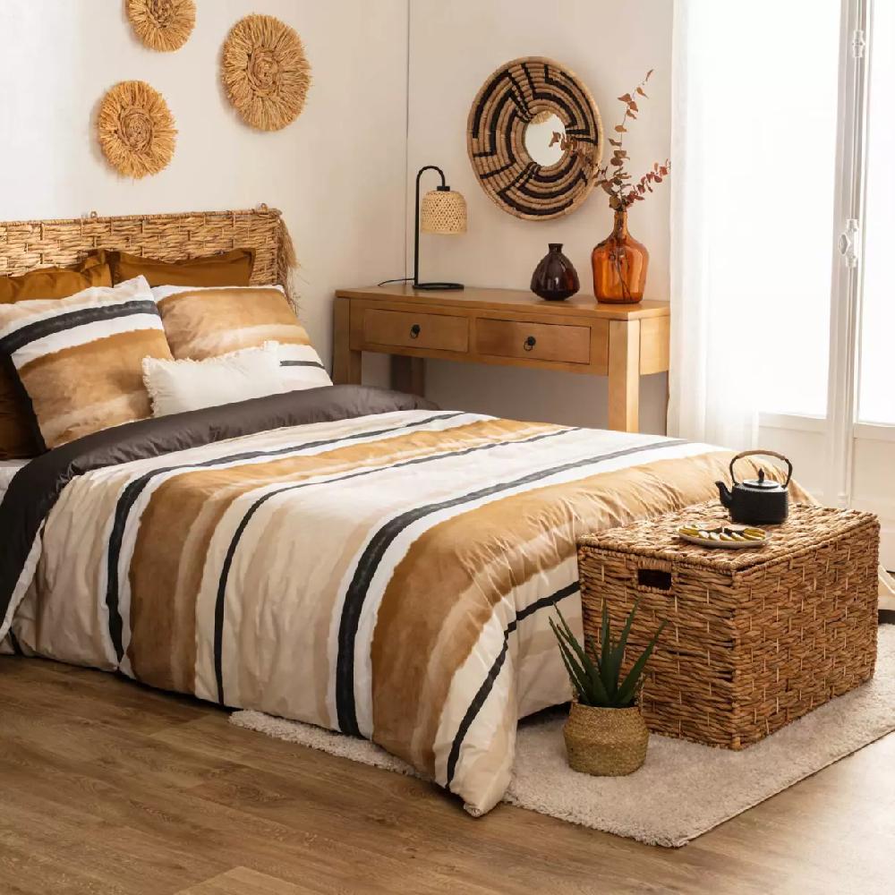 eminza Housse de couette et deux taies percale de coton (240 x 220 cm) Hana Jaune ocre