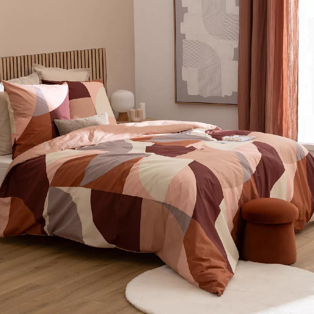 eminza Housse de couette et deux taies percale de coton (240 x 220 cm) Tatia Terracotta