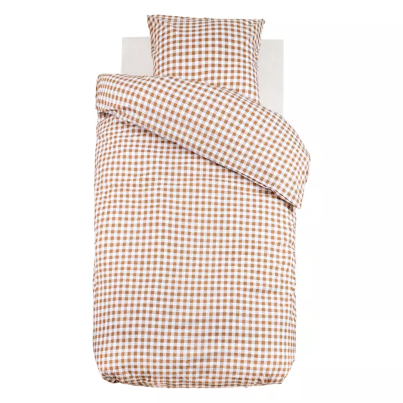 Eminza Housse De Couette Et Une Taie Enfant Coton (140 X 200 Cm) Ferme Vichy Marron