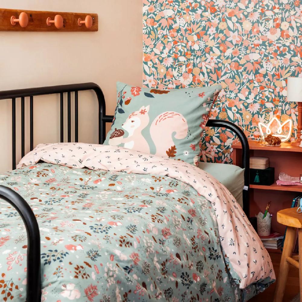 eminza Housse de couette et une taie enfant coton (140 x 200 cm) Tamia Multicolore