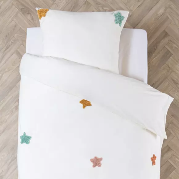 Eminza Housse De Couette Et Une Taie Enfant Coton (140 X 200 Cm) Etoile Multicolore