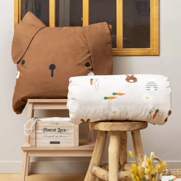 Eminza Housse De Couette Et Une Taie Enfant Coton (140 X 200 Cm) Pompon Marron