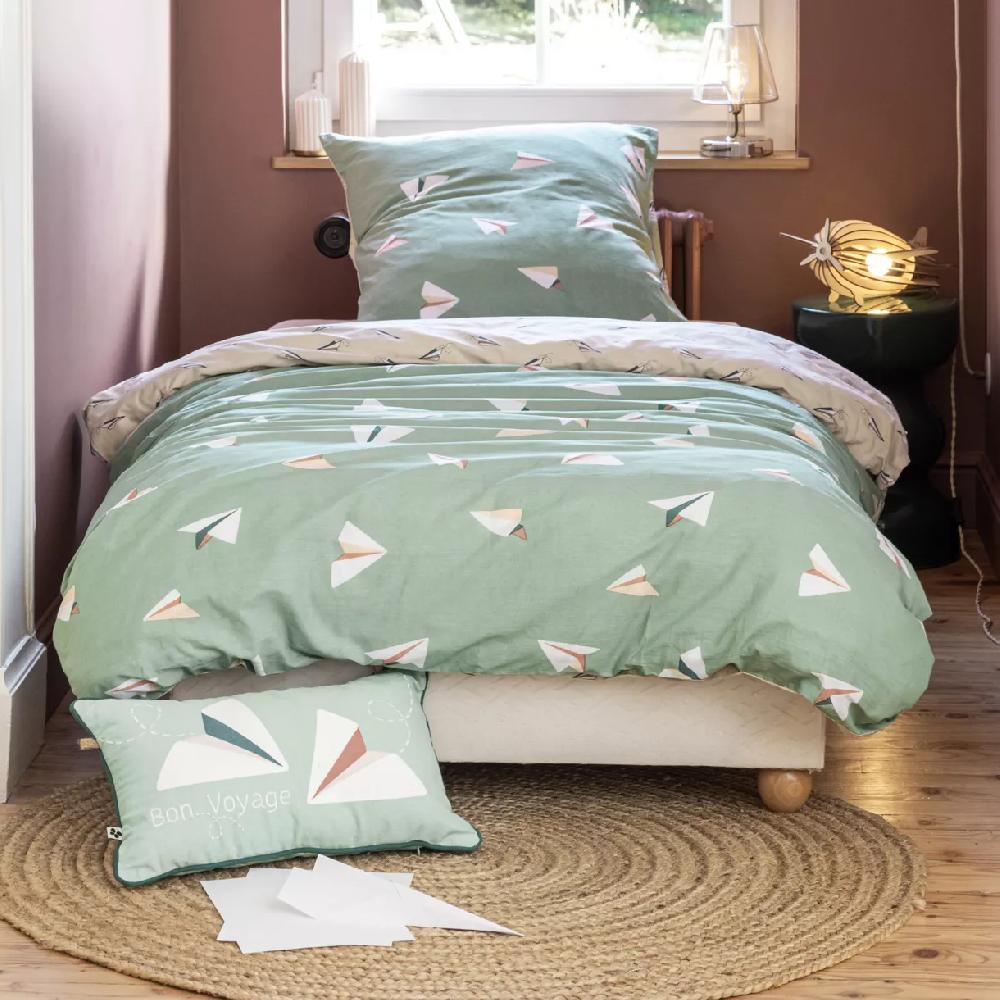 eminza Housse de couette et une taie enfant coton (140 x 200 cm) Petits papiers Bleue