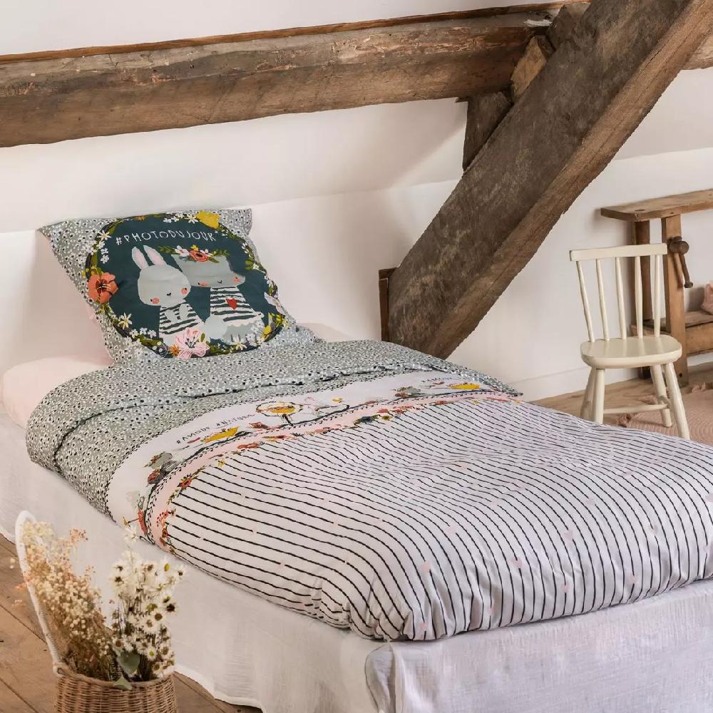 eminza Housse de couette et une taie enfant coton (140 x 200 cm) Jardinage Multicolore