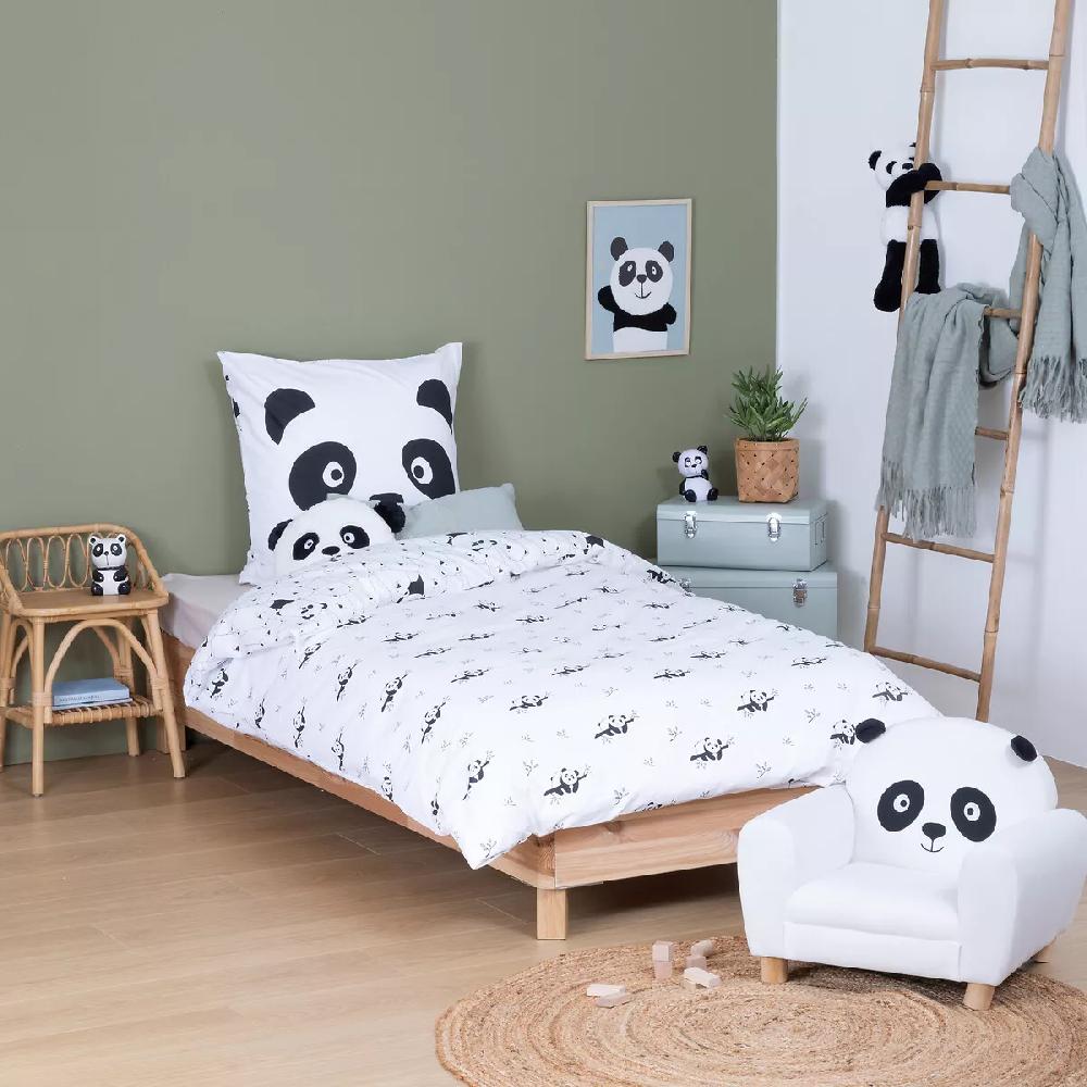 eminza Housse de couette et une taie enfant coton (140 x 200 cm) Panda Noire