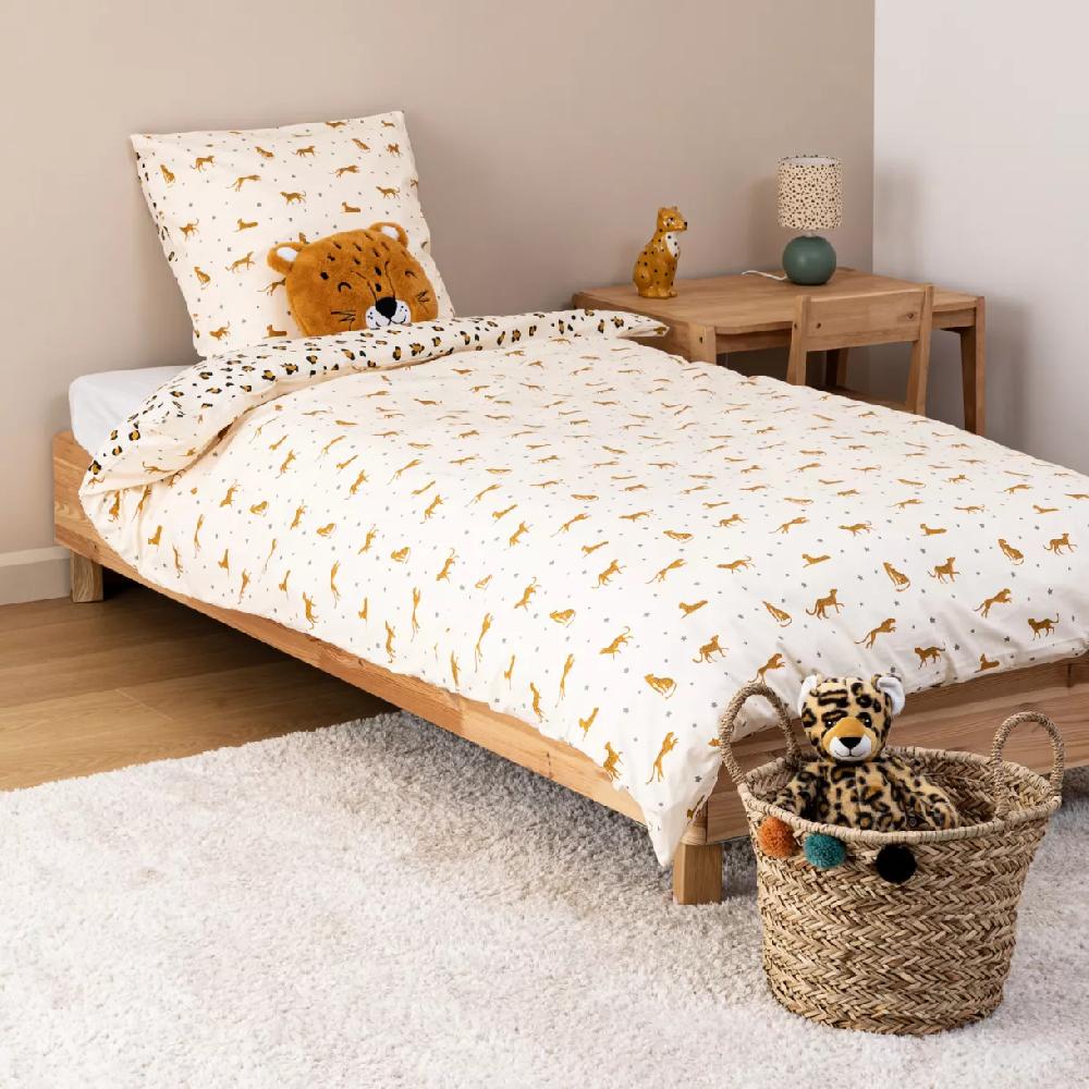 eminza Housse de couette et une taie enfant coton (140 x 200 cm) Léopard Multicolore