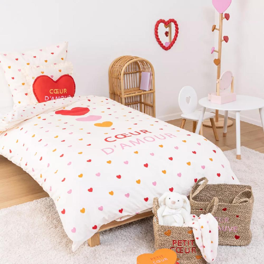 eminza Housse de couette et une taie enfant coton (140 x 200 cm) Amour Multicolore