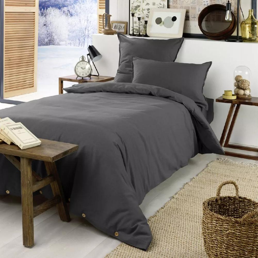 eminza Housse de couette flanelle de coton (140 x 200 cm) Théa Gris anthracite