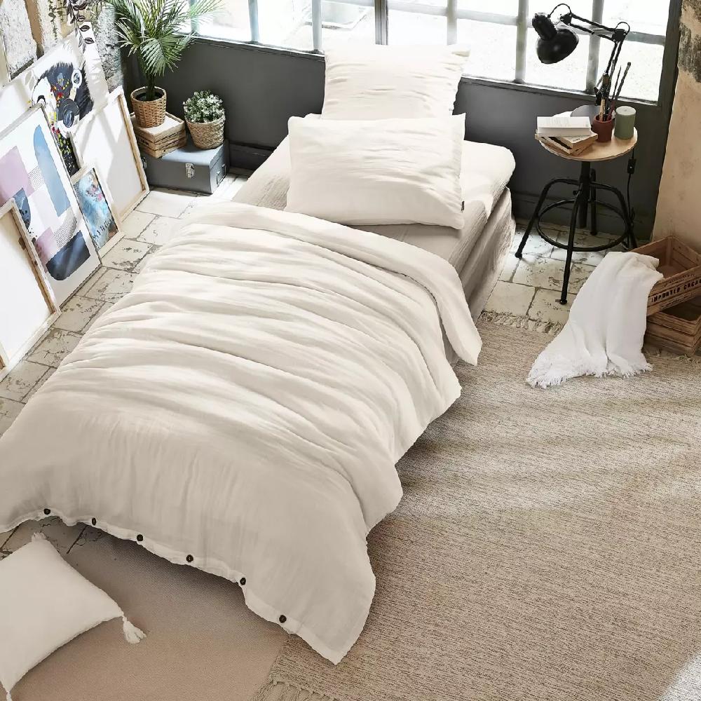 eminza Housse de couette gaze de coton (140 x 200 cm) Gaïa Beige pampa