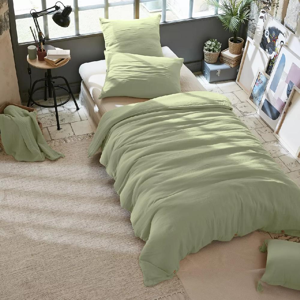 eminza Housse de couette gaze de coton (140 x 200 cm) Gaïa Vert tilleul