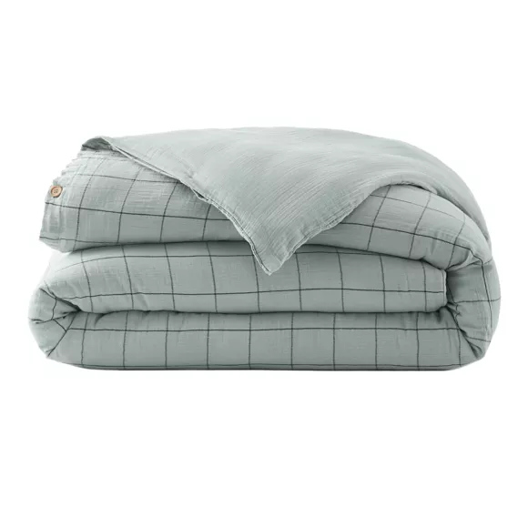 Eminza Housse De Couette Gaze De Coton (140 X 200 Cm) Gaïa Match Vert Eucalyptus