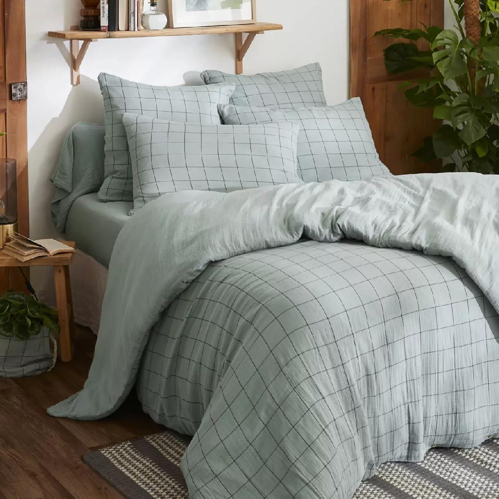 eminza Housse de couette gaze de coton (140 x 200 cm) Gaïa Match Vert eucalyptus