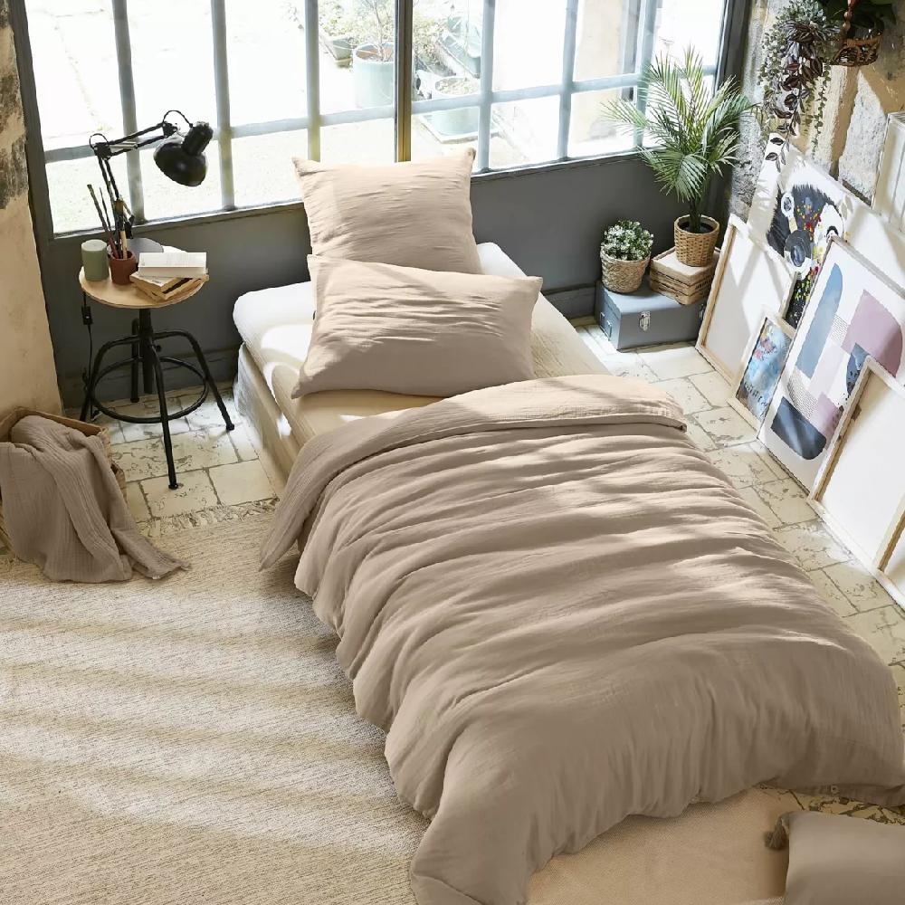 eminza Housse de couette gaze de coton (140 x 200 cm) Gaïa Ficelle