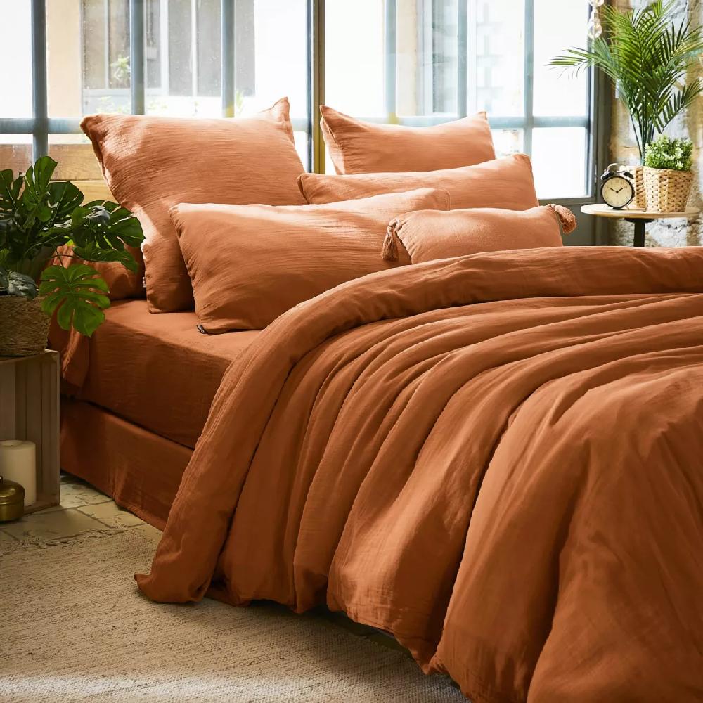 eminza Housse de couette gaze de coton (200 x 200 cm) Gaïa Abricot