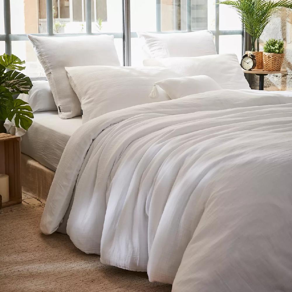 eminza Housse de couette gaze de coton (200 x 200 cm) Gaïa Blanc chantilly