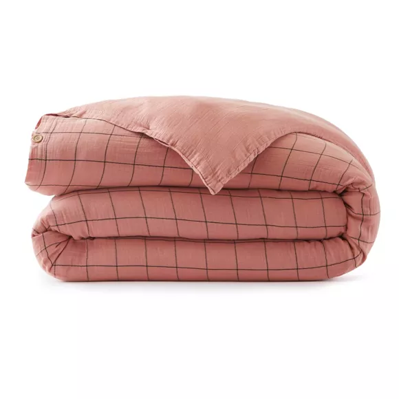 Eminza Housse De Couette Gaze De Coton (240 X 220 Cm) Gaïa Match Rose Pêche