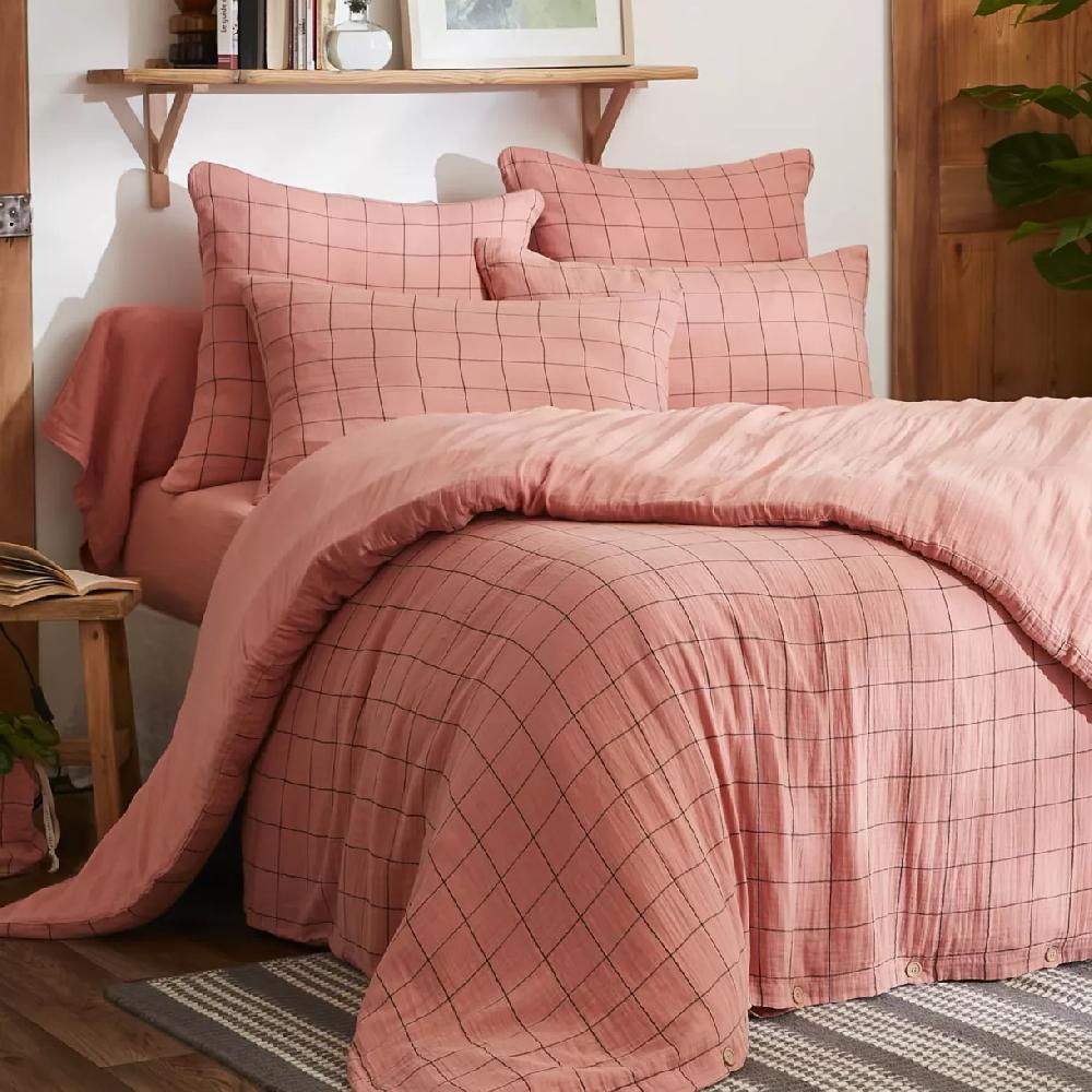 eminza Housse de couette gaze de coton (240 x 220 cm) Gaïa Match Rose pêche