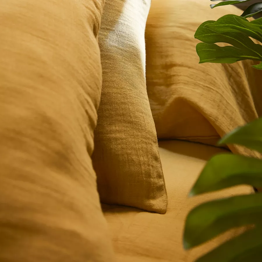 Eminza Housse De Couette Gaze De Coton (240 X 220 Cm) Gaïa Jaune Safran