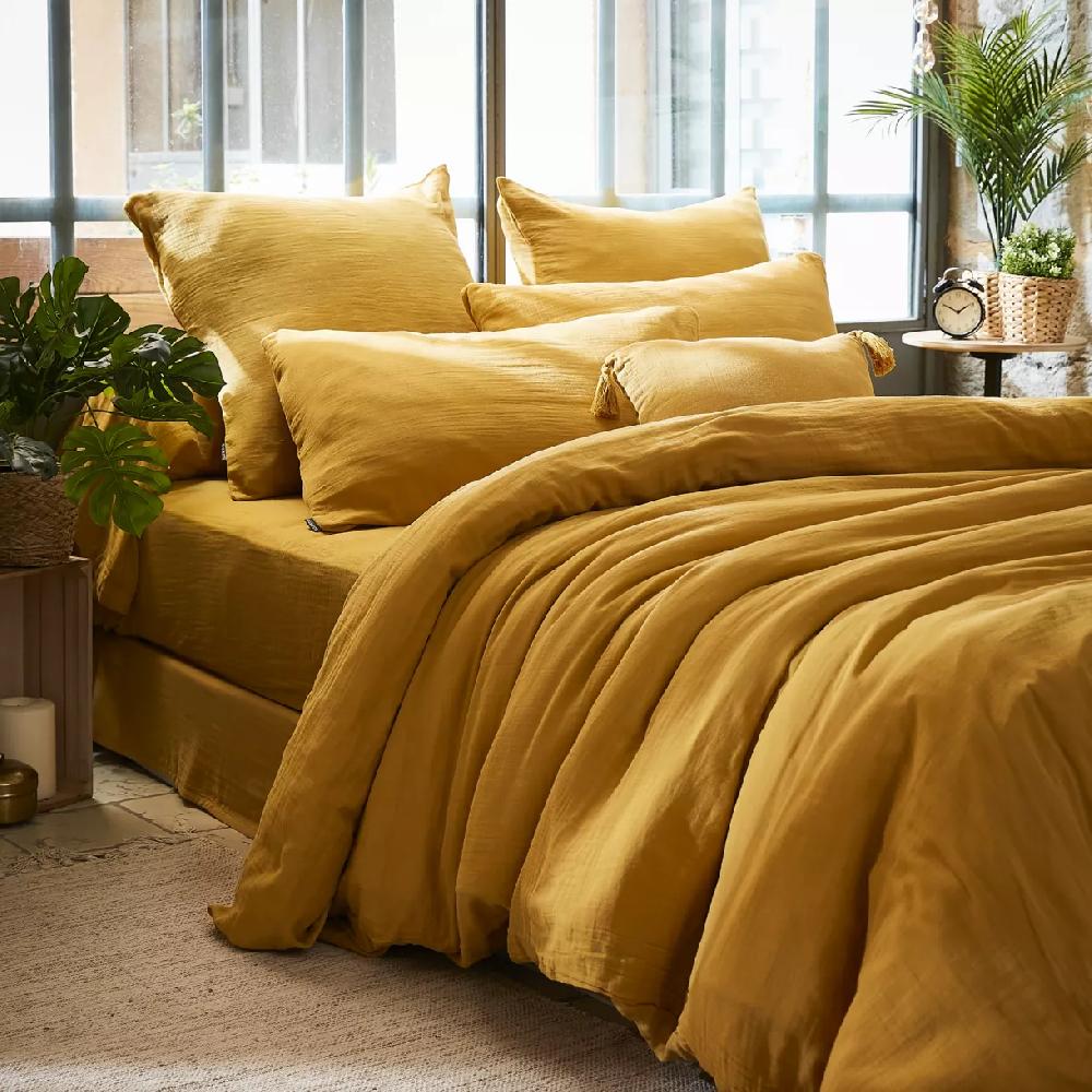 eminza Housse de couette gaze de coton (240 x 220 cm) Gaïa Jaune safran