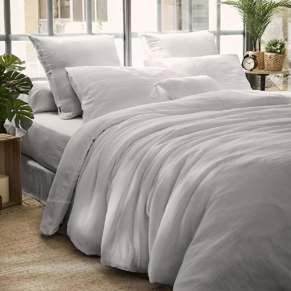 eminza Housse de couette gaze de coton (240 x 220 cm) Gaïa Gris nuage