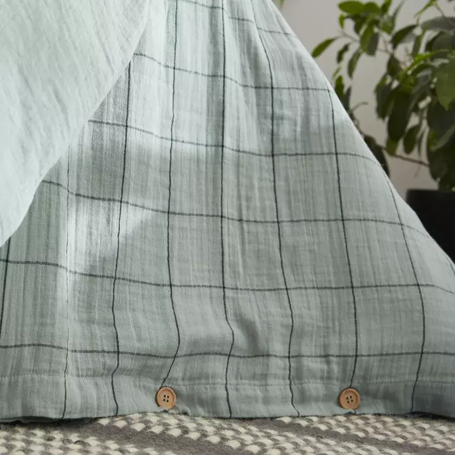 Eminza Housse De Couette Gaze De Coton (240 X 220 Cm) Gaïa Match Vert Eucalyptus