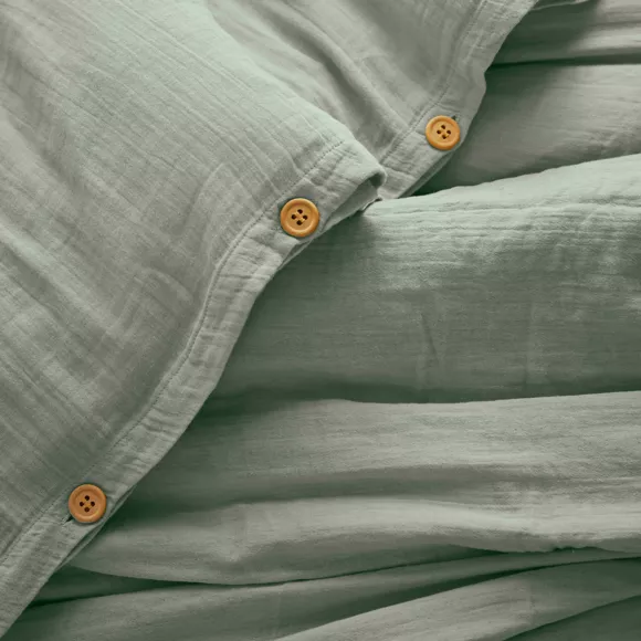 Eminza Housse De Couette Gaze De Coton (240 X 220 Cm) Gaïa Vert Eucalyptus