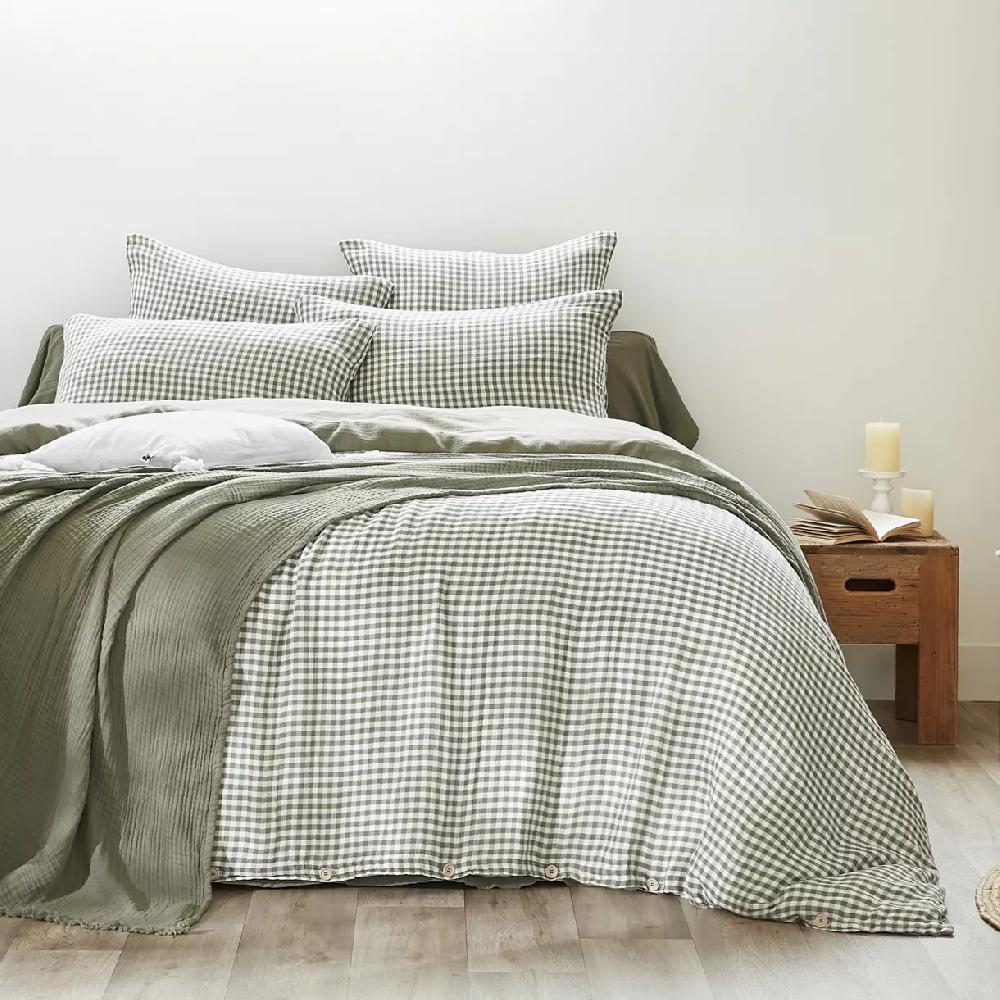 eminza Housse de couette gaze de coton (240 x 220 cm) Vickie Vert romarin