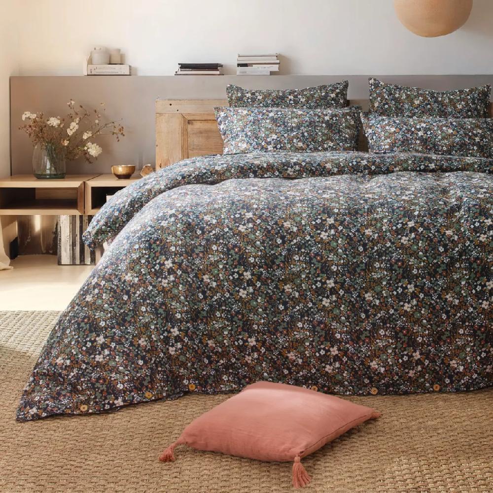 eminza Housse de couette gaze de coton (260 x 240 cm) Constance Bleu nuit