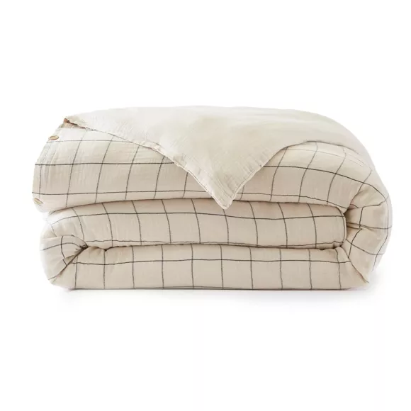 Eminza Housse De Couette Gaze De Coton (260 X 240 Cm) Gaïa Match Beige Pampa